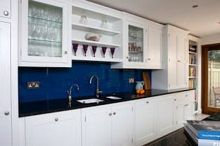 Painted Shaker Kitchen Wandsworth Blue Splashback