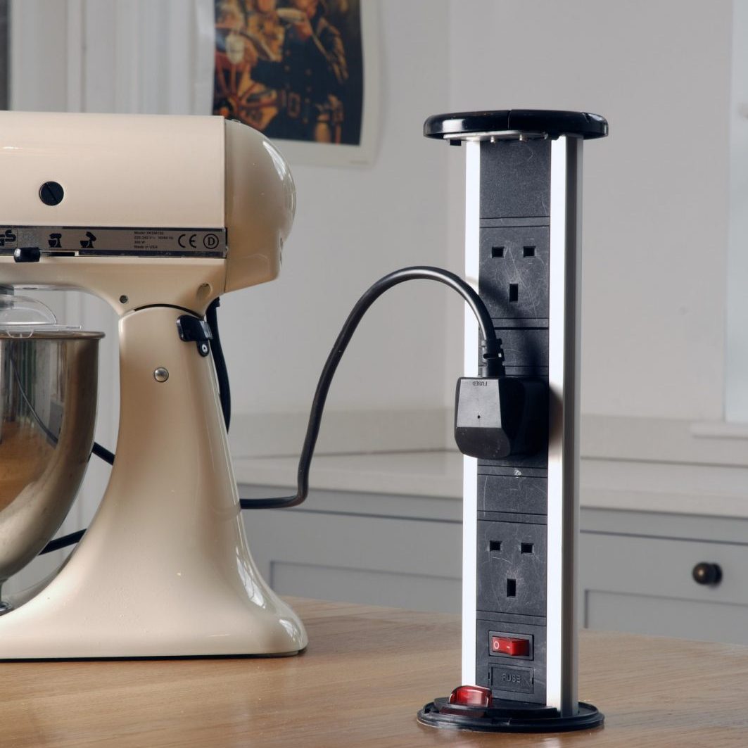 Fleet Pop-up Socket in Oak Island Worktop