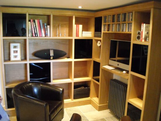 Oak and aluminium bookcase