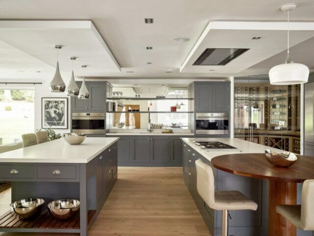 Dormans Park Grey Painted Kitchen Two Islands and Wine Room