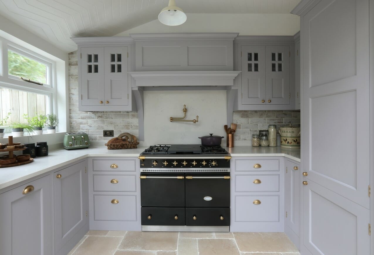 Muswell Hill painted shaker kitchen Lacanche range cooker and canopy.