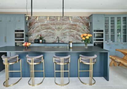 Sevenoaks Kent Painted shaker kitchen Marble Splashback with large island