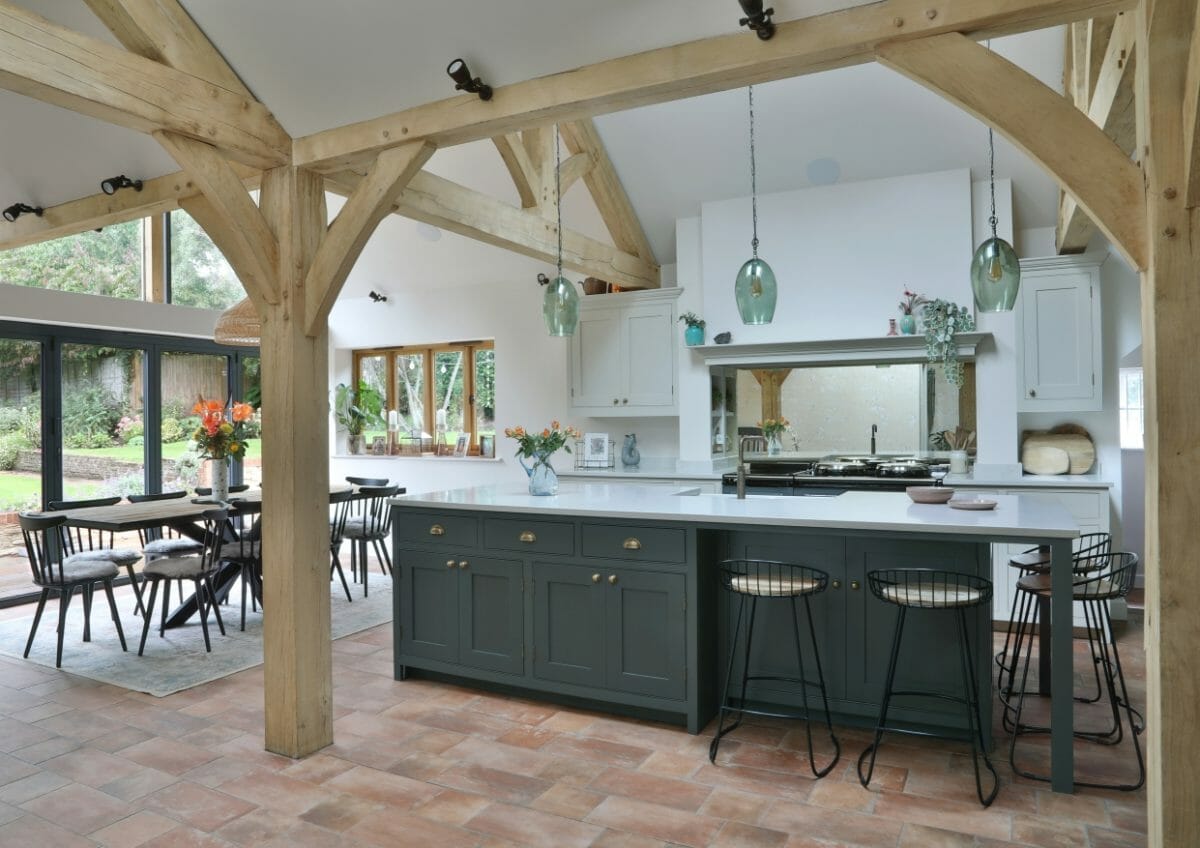 Surrey Traditional Painted Shaker Kitchen With Aga & Oak Beams.