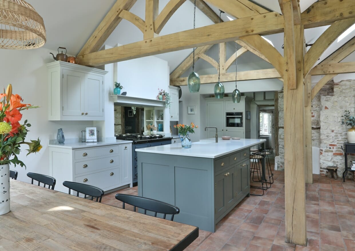 Surrey Traditional Painted Shaker Kitchen With Aga & Oak Beams.