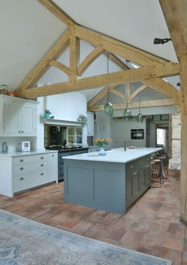 Surrey Traditional Painted Shaker Kitchen With Aga & Oak Beams.