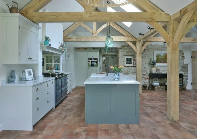 Surrey Traditional Painted Shaker Kitchen With Aga & Oak Beams.