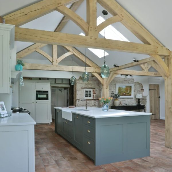 Surrey Traditional Painted Shaker Kitchen Aga Island Oak Beams
