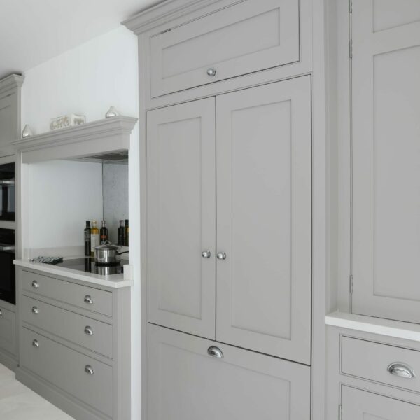 Built-in Fisher and Paykel American-style fridge freezer in Clapham painted shaker kitchen