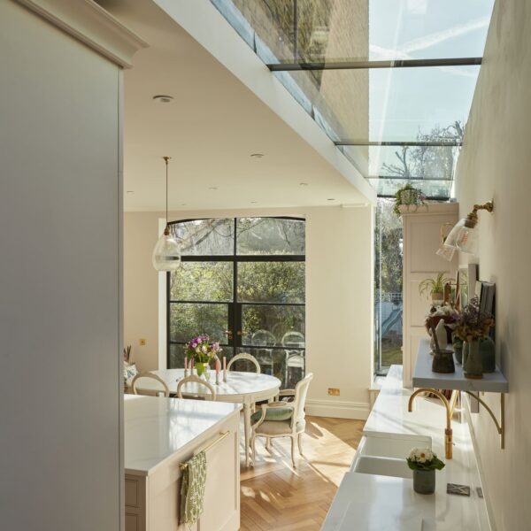 Herne Hill Painted Shaker Kitchen looked through from the living room and bar area