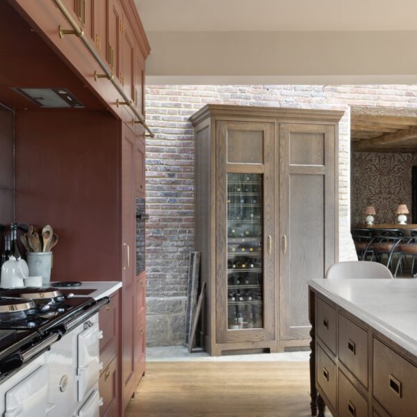 Bells Yew Green Wine Cooler and Tall Fridge Jacobean Oak